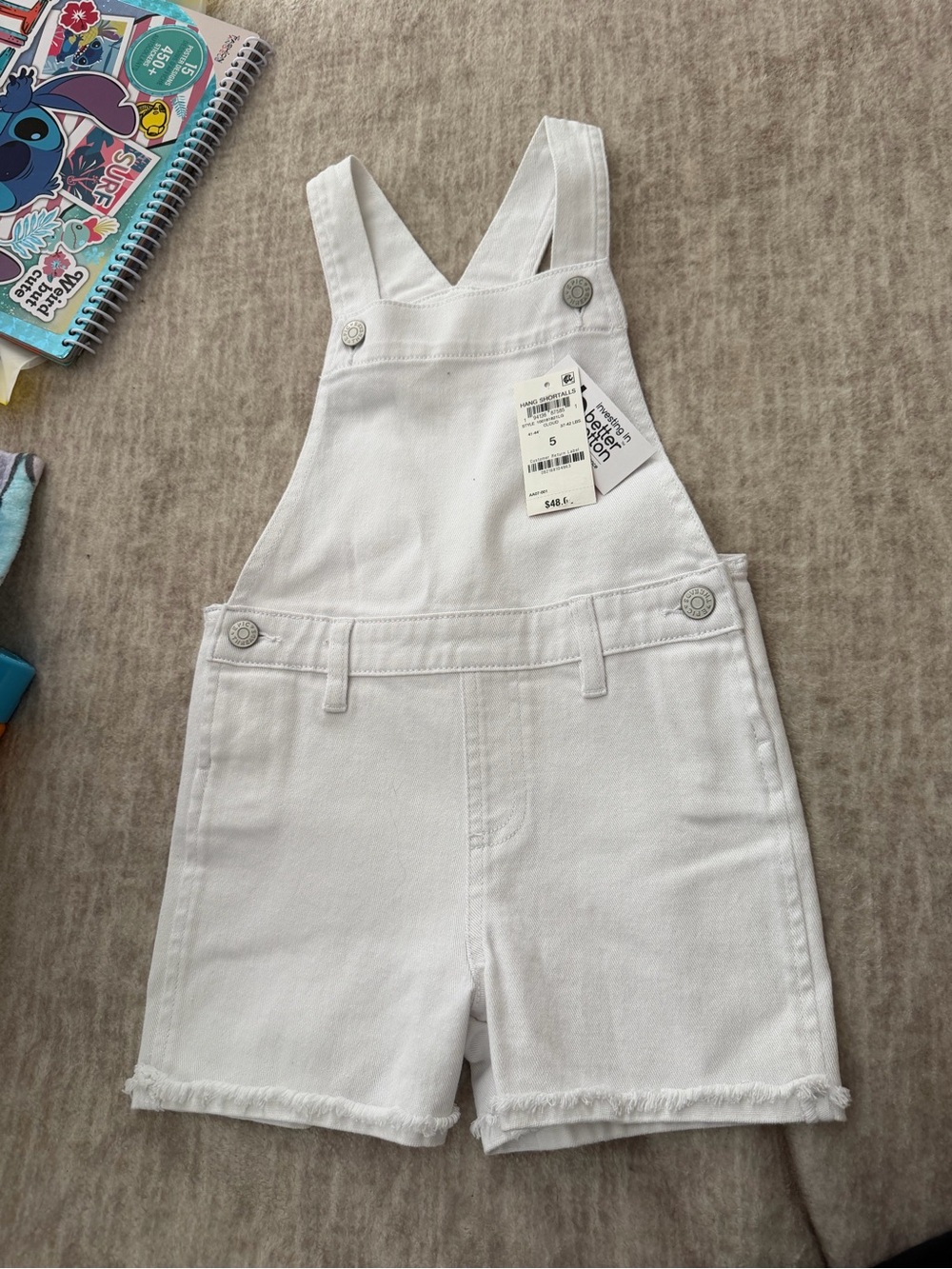 White Denim Kids Short Overalls